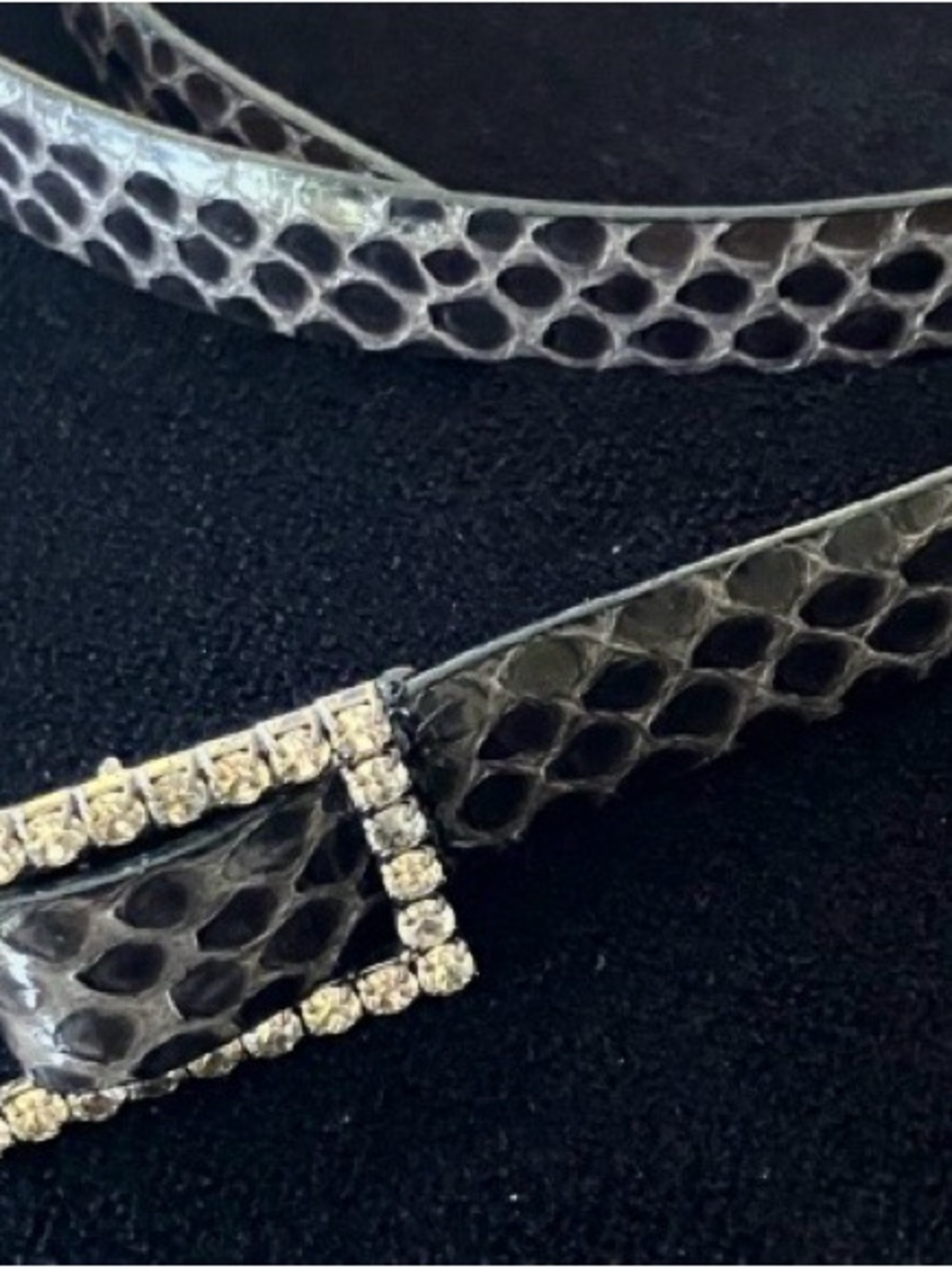 Vintage Python Leather Skinny Belt Rhinestone Buckle Neiman Marcus S - Picture 14 of 14